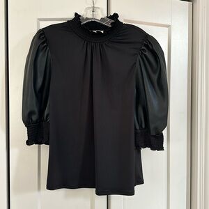Black top with 3/4 leather-like sleeves M